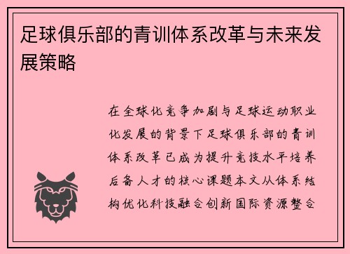 足球俱乐部的青训体系改革与未来发展策略